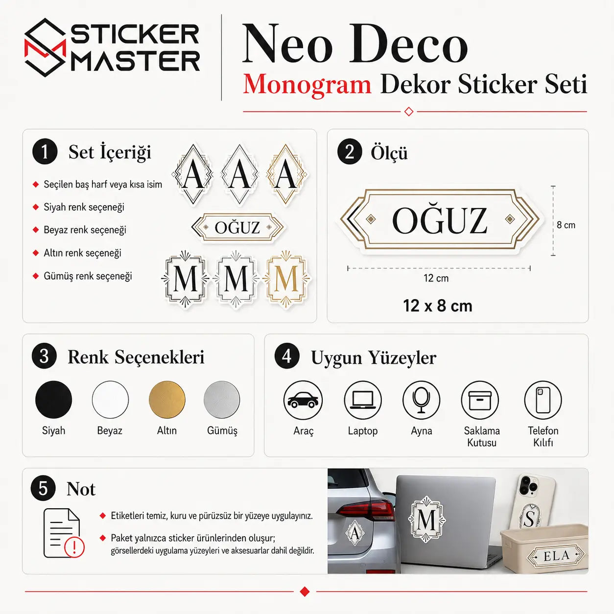Neo Deco Monogram Dekor Sticker Seti detay kisiye ozel olcu