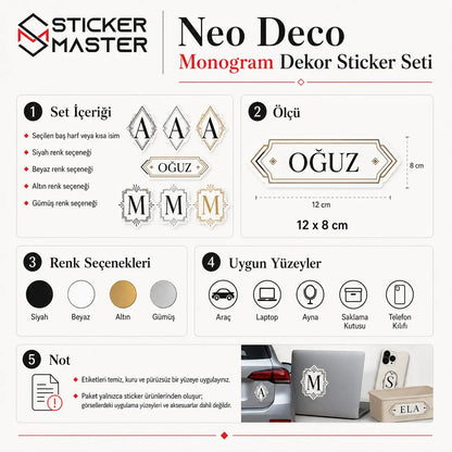 Neo Deco Monogram Dekor Sticker Seti detay kisiye ozel olcu