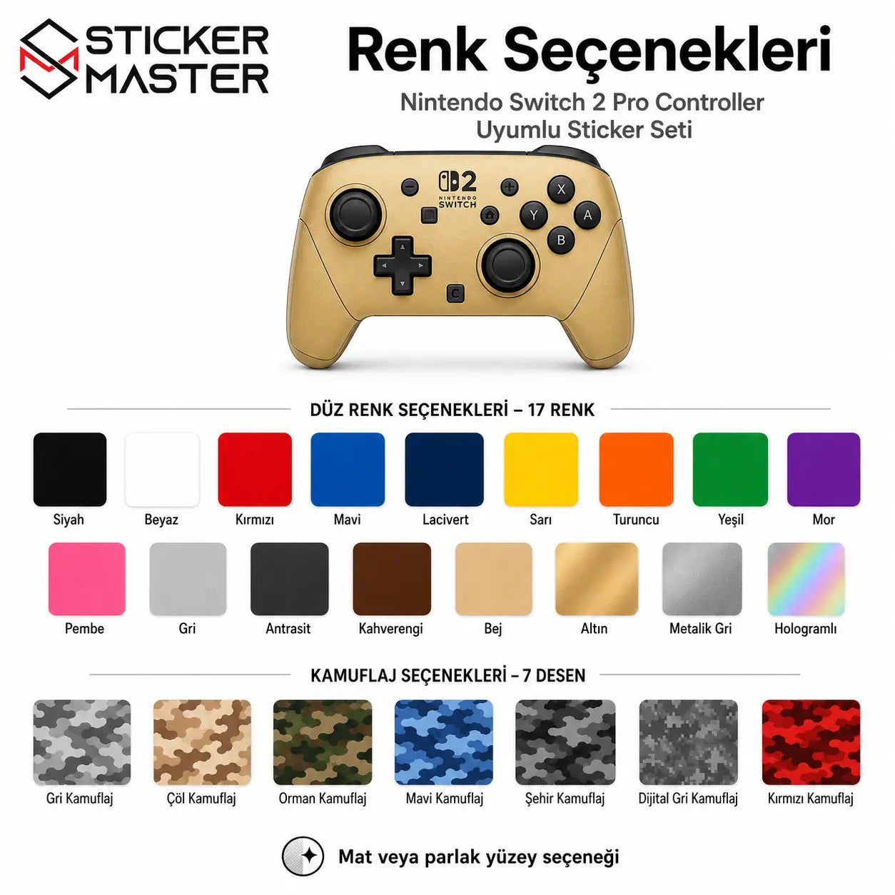 Nintendo Switch 2 Pro Controller Uyumlu Sticker Seti detaylar