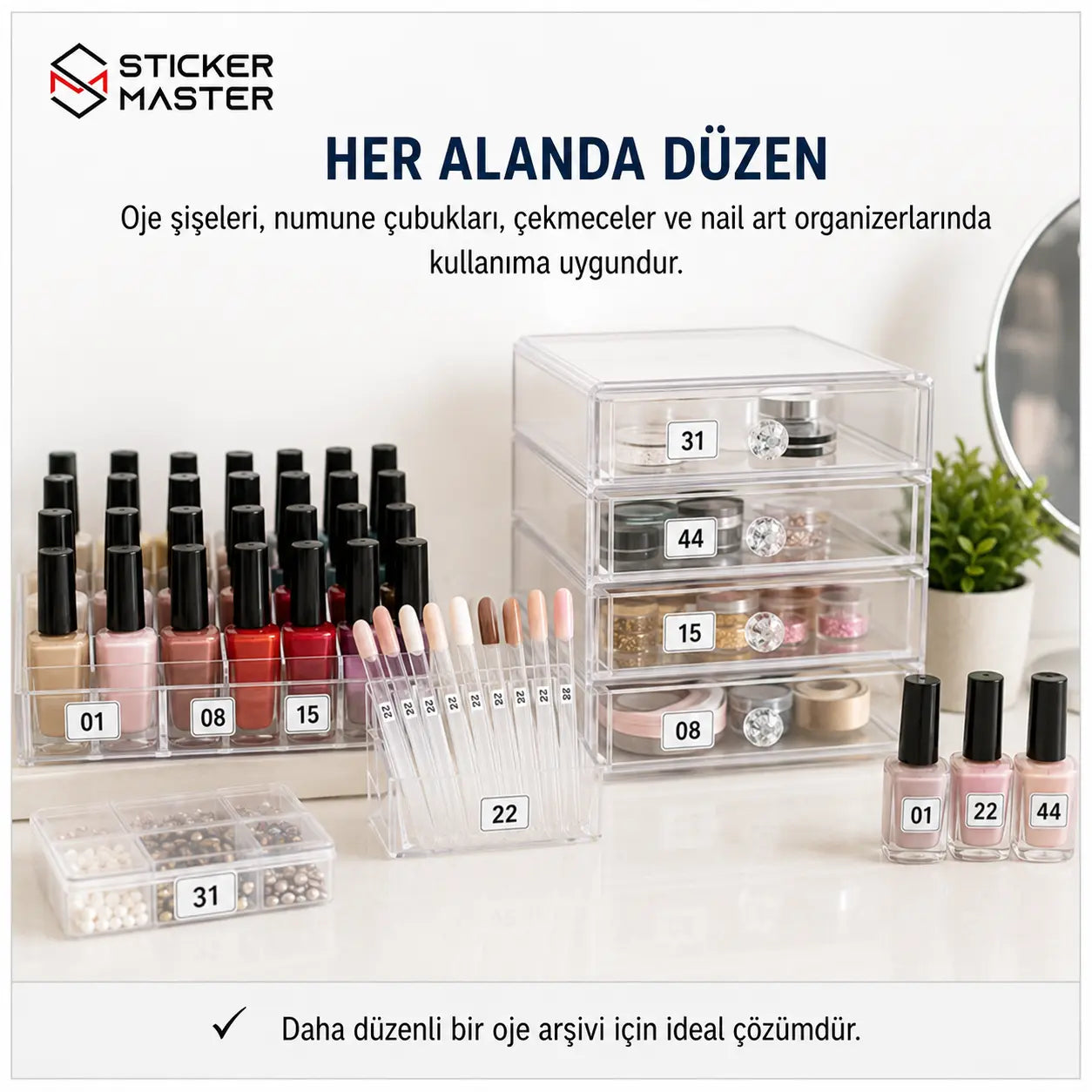 Oje Renk Kodu ve Duzenleme Etiket Seti 48 Parca