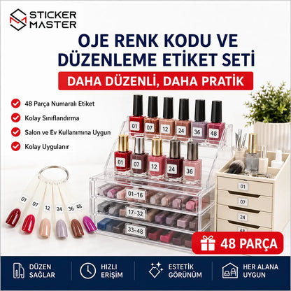 Oje Renk Kodu ve Duzenleme Etiket Seti 48 Parca ads