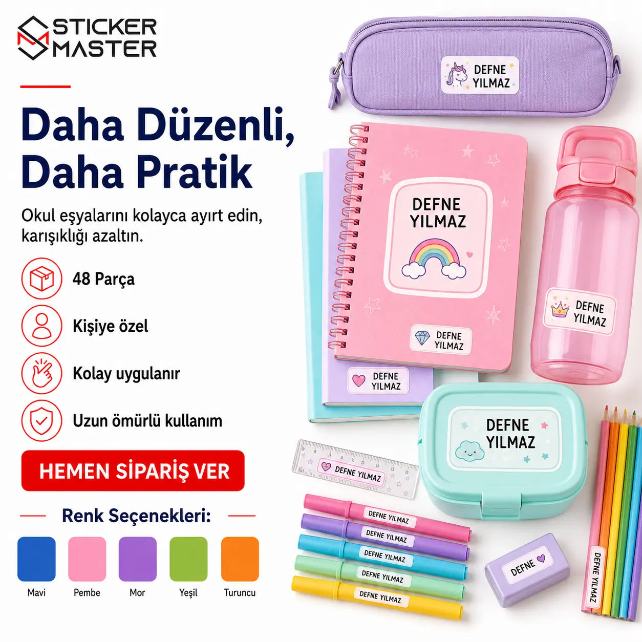 Okula Donus Kisiye Ozel Isim Etiket Seti 48 Parca ads