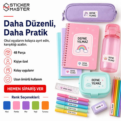 Okula Donus Kisiye Ozel Isim Etiket Seti 48 Parca ads