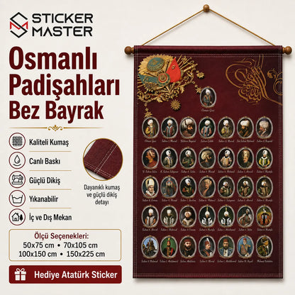 Osmanli Padisahlari Bez Bayrak | Hediye Ataturk Sticker