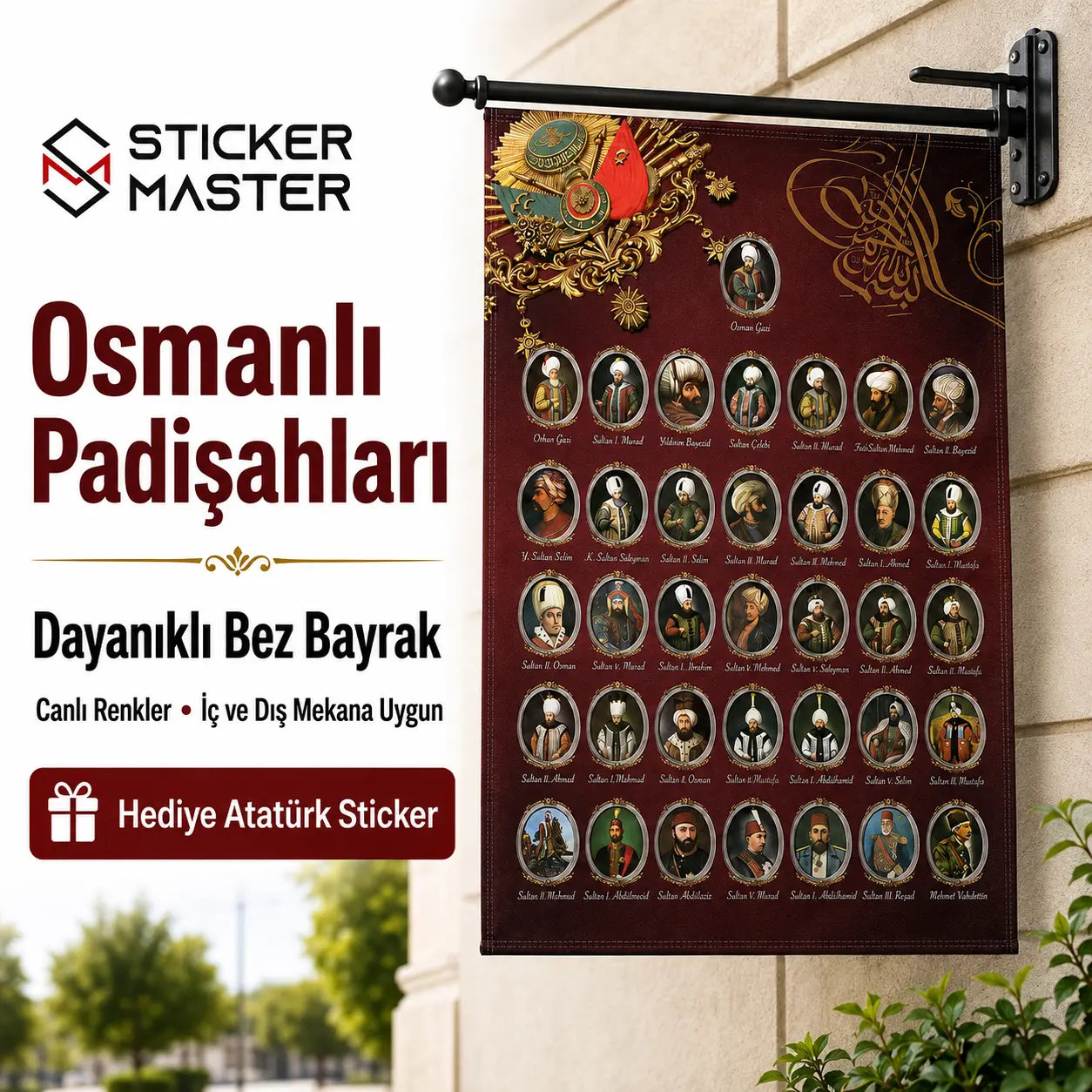 Osmanli Padisahlari Bez Bayrak | Hediye Ataturk Sticker