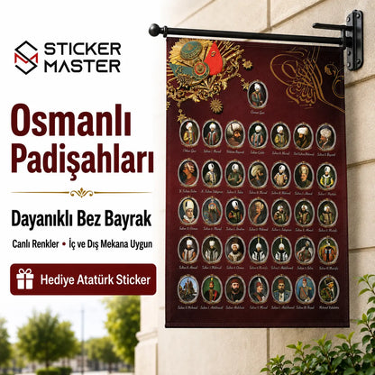 Osmanli Padisahlari Bez Bayrak | Hediye Ataturk Sticker