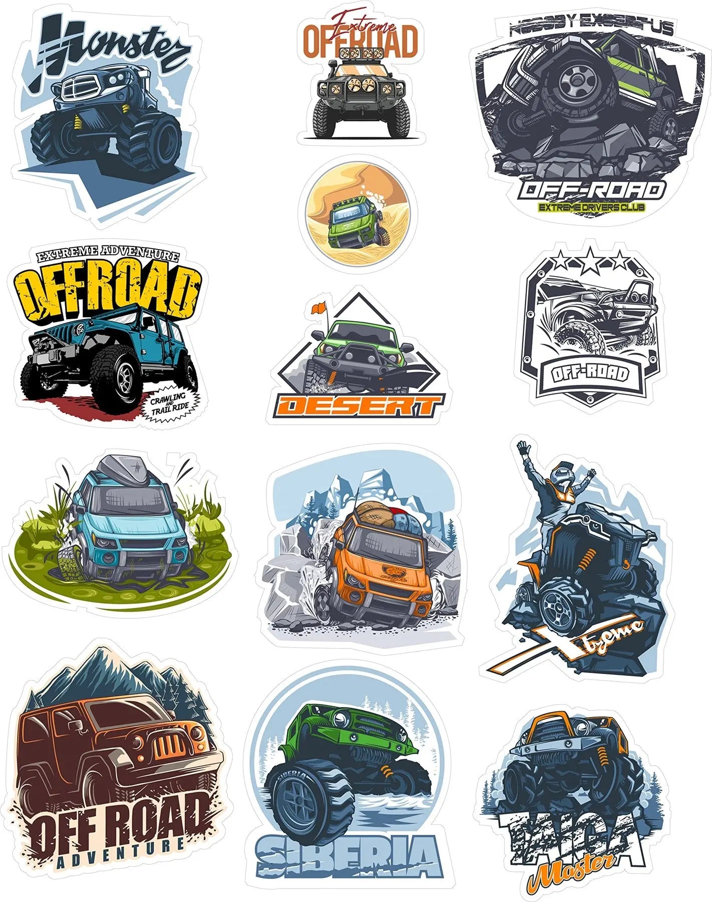 Sticker Master Sticker Oto Off Road 4x4 Sticker Seti Motor, Kask, Laptop, Araba, Oto Araç İçin Dayanıklı Etiket Decal 13 Adet 10 Cm
