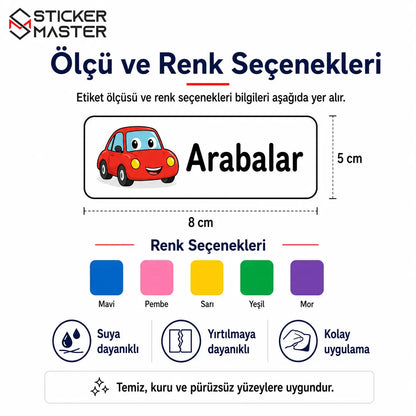 Oyuncak Kutusu Duzenleme Etiket Seti 24 Parca olculer