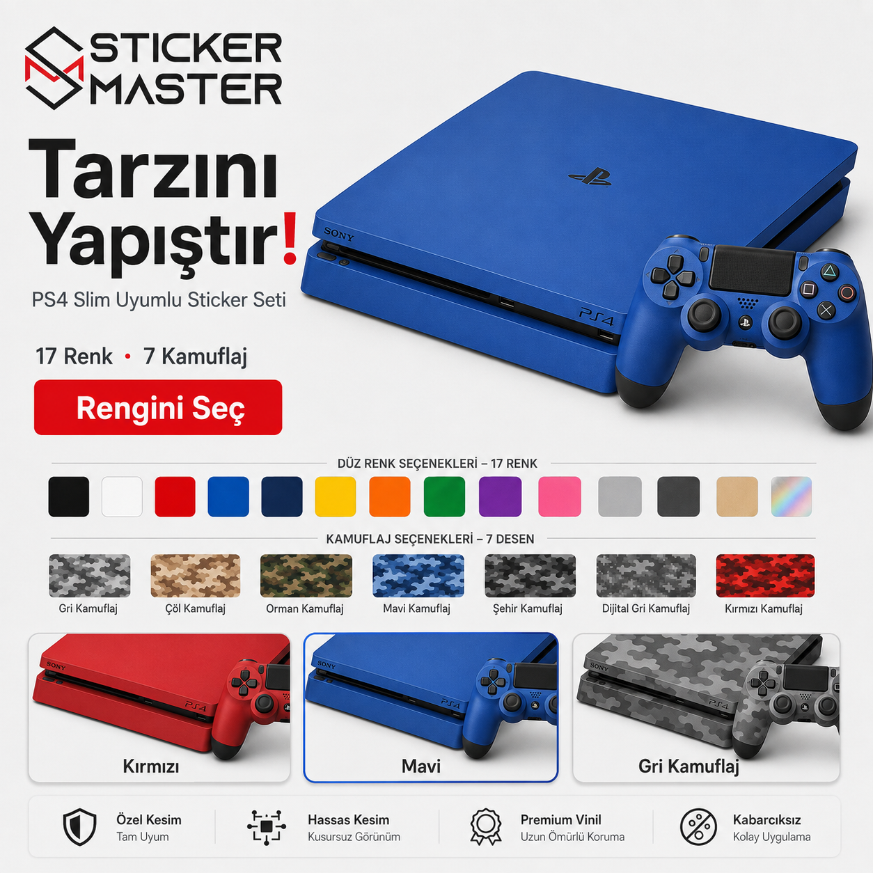 PS4 Slim Uyumlu Konsol Sticker Seti