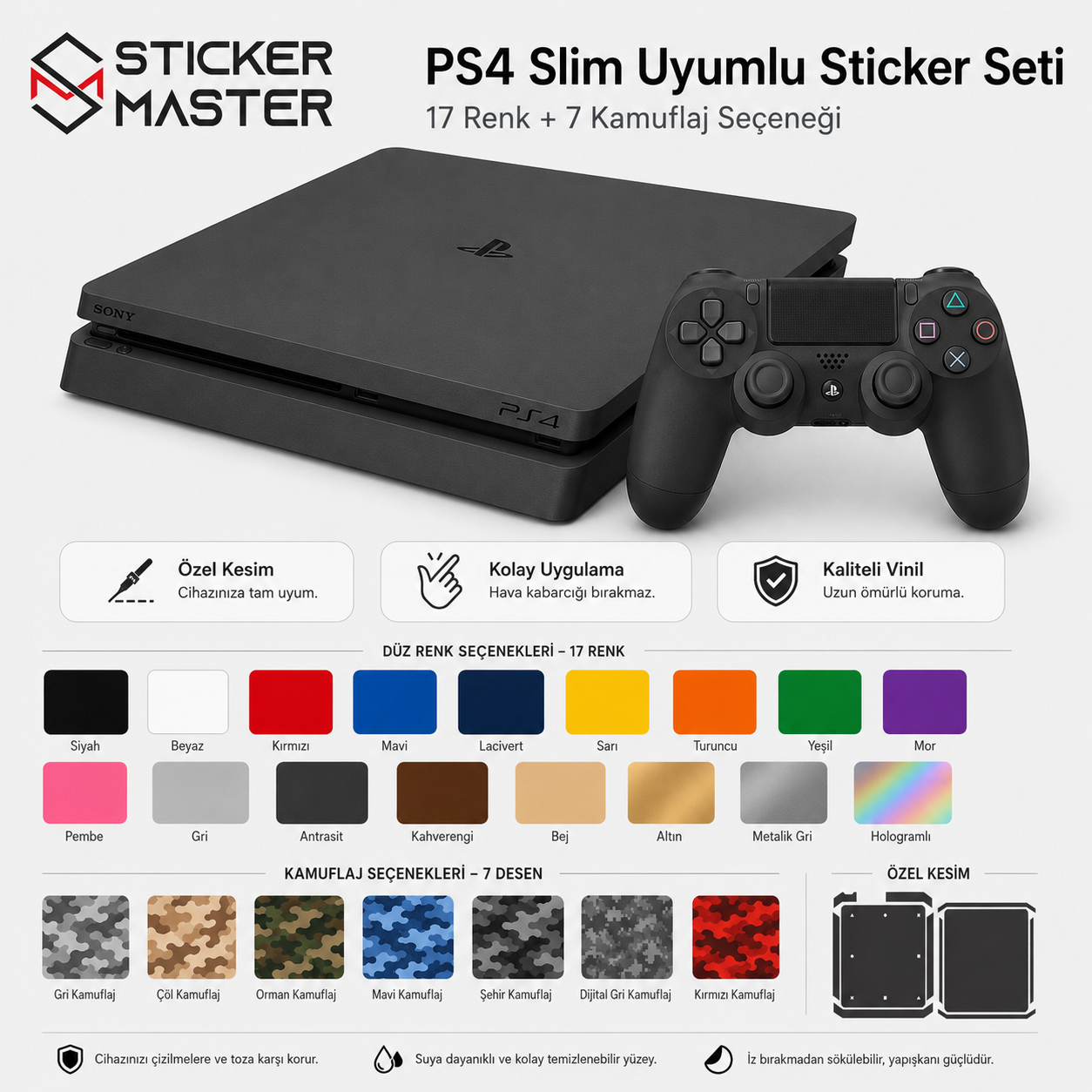 PS4 Slim Uyumlu Konsol Sticker Seti renkler