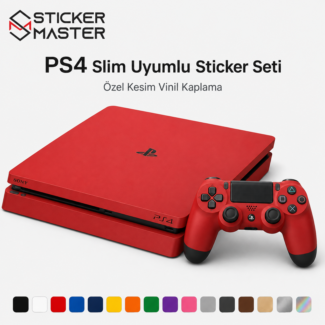 PS4 Slim Uyumlu Konsol Sticker Seti renkler kırmızı