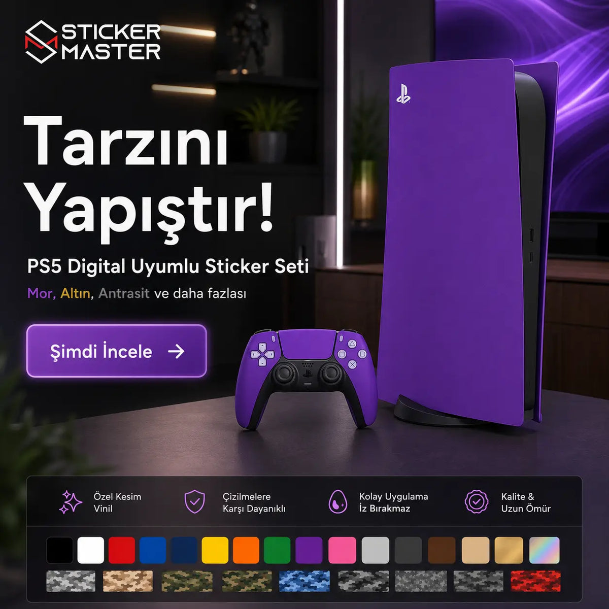 PS5 Digital Uyumlu Konsol Sticker Seti ads