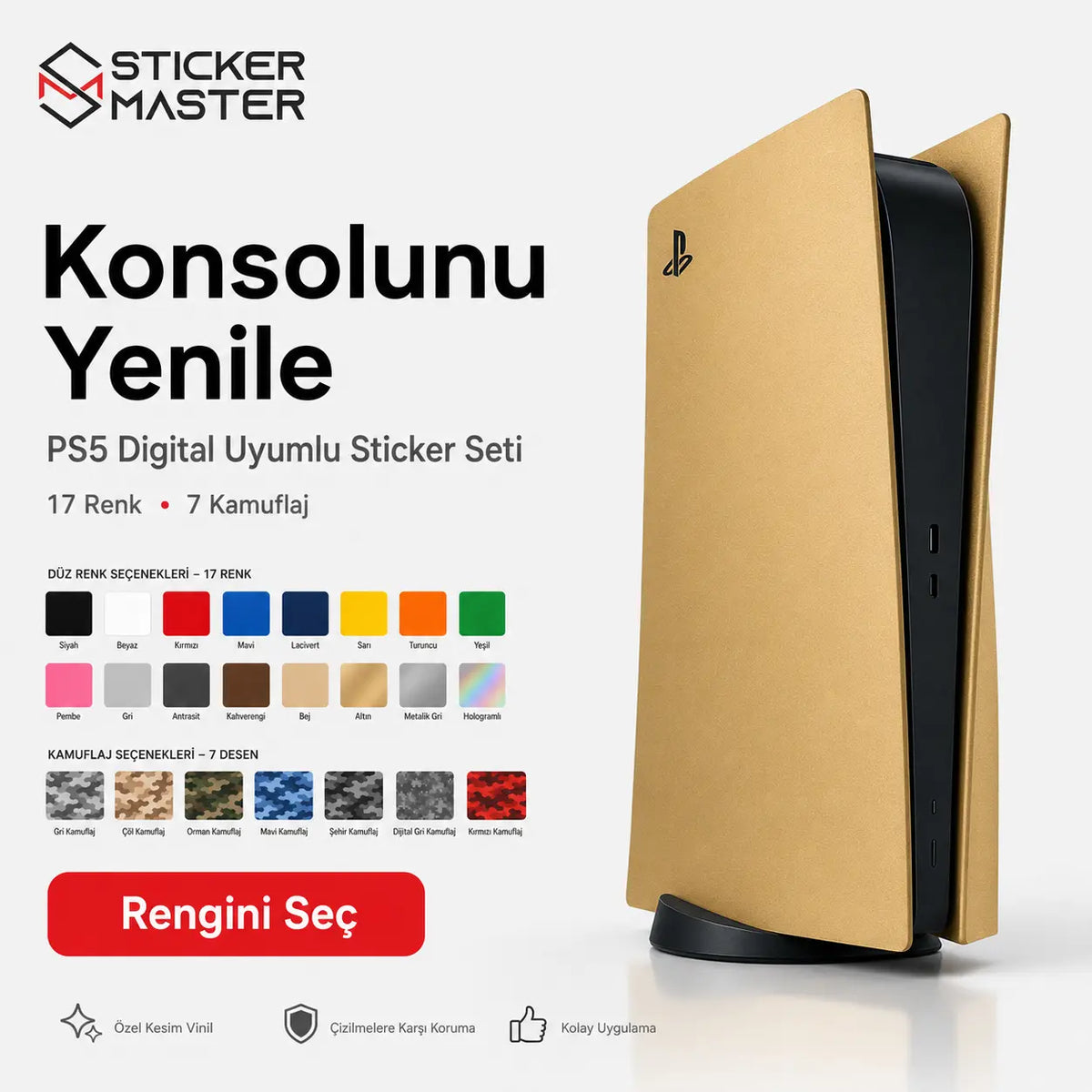 PS5 Digital Uyumlu Konsol Sticker Seti ads detay