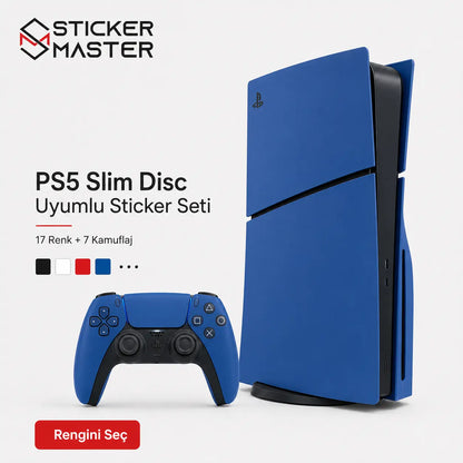 PS5 Slim Disc Uyumlu Konsol Sticker Seti mavi