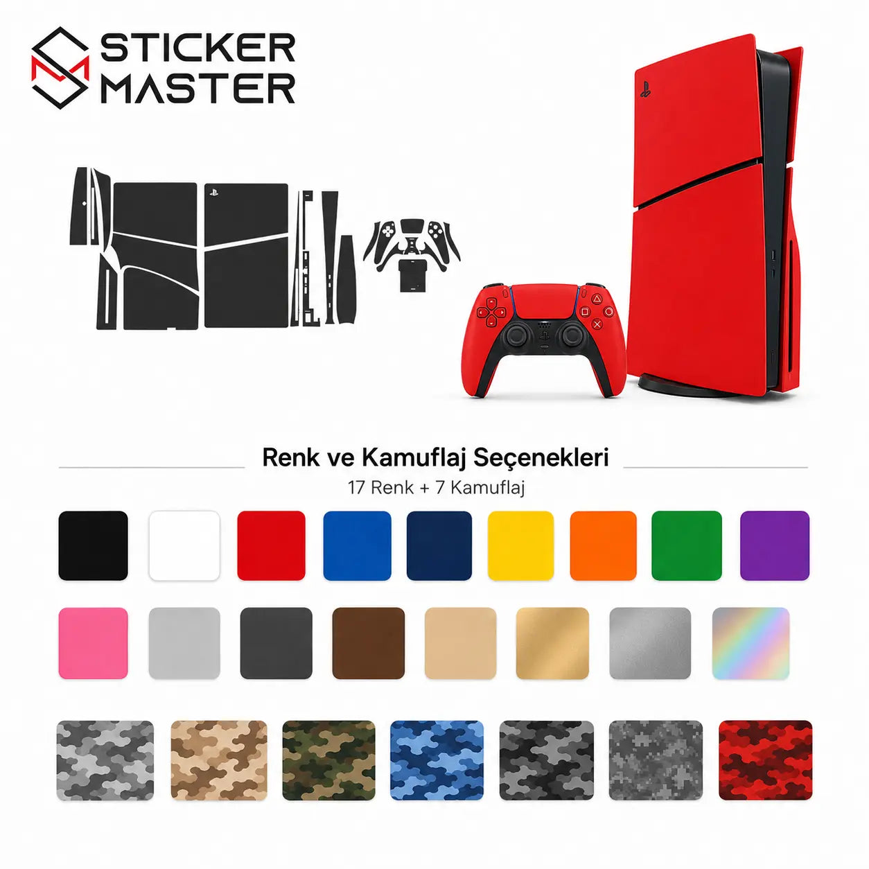 PS5 Slim Disc Uyumlu Konsol Sticker Seti renkler