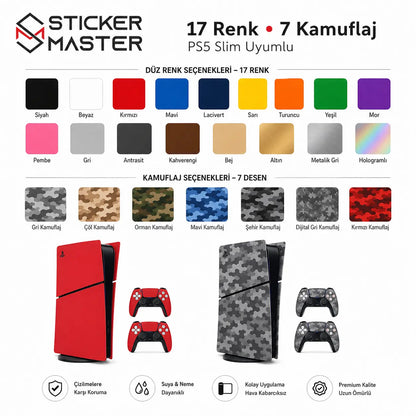 PS5 Slim Uyumlu Konsol Sticker Seti renkler