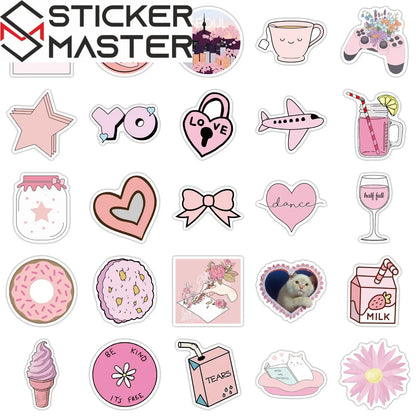 50 Adet Pembe Estetik Sticker Seti Su Geçirmez - Sticker Master - Sticker Master