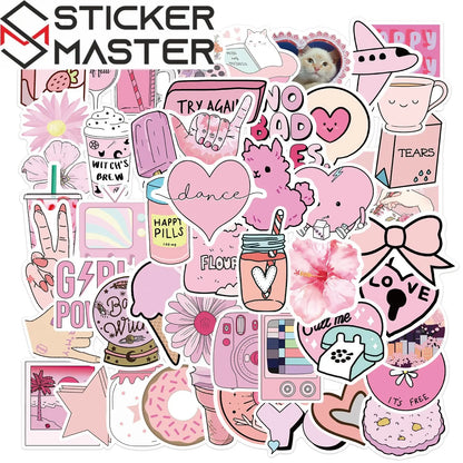 50 Adet Pembe Estetik Sticker Seti Su Geçirmez - Sticker Master - Sticker Master
