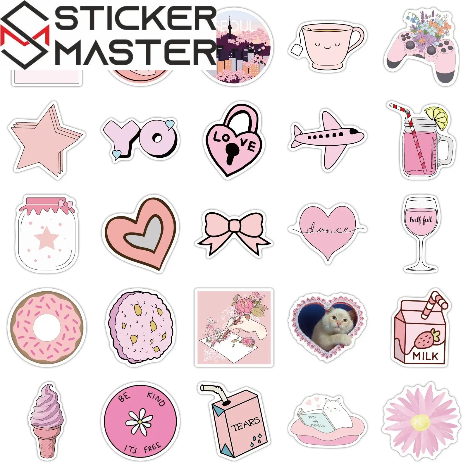 50 Adet Pembe Estetik Sticker Seti Su Geçirmez - Sticker Master - Sticker Master