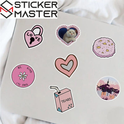 50 Adet Pembe Estetik Sticker Seti Su Geçirmez - Sticker Master - Sticker Master
