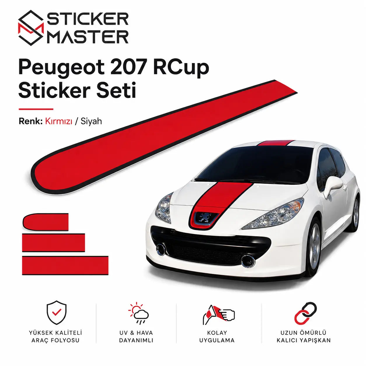 Peugeot 207 RCup Uyumlu Sticker Seti 3 Parca
