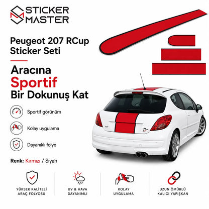 Peugeot 207 RCup Uyumlu Sticker Seti 3 Parca arka