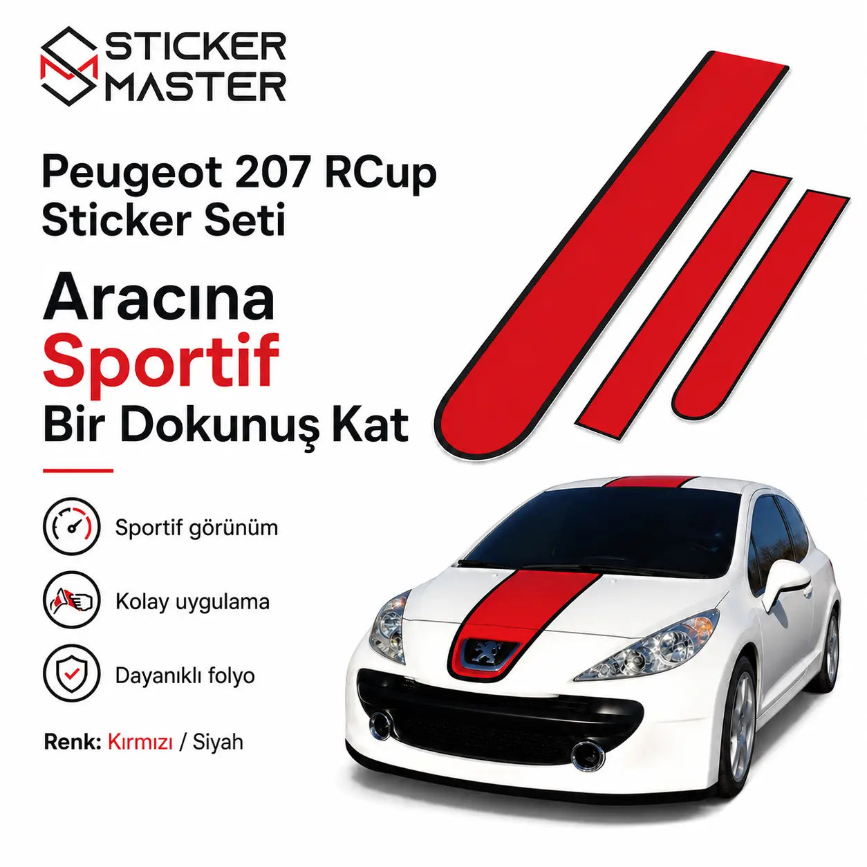 Peugeot 207 RCup Uyumlu Sticker Seti 3 Parca on gorunum