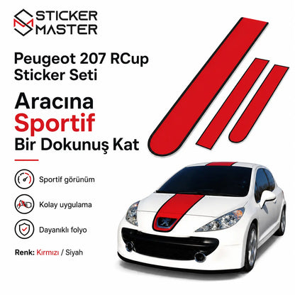 Peugeot 207 RCup Uyumlu Sticker Seti 3 Parca on gorunum