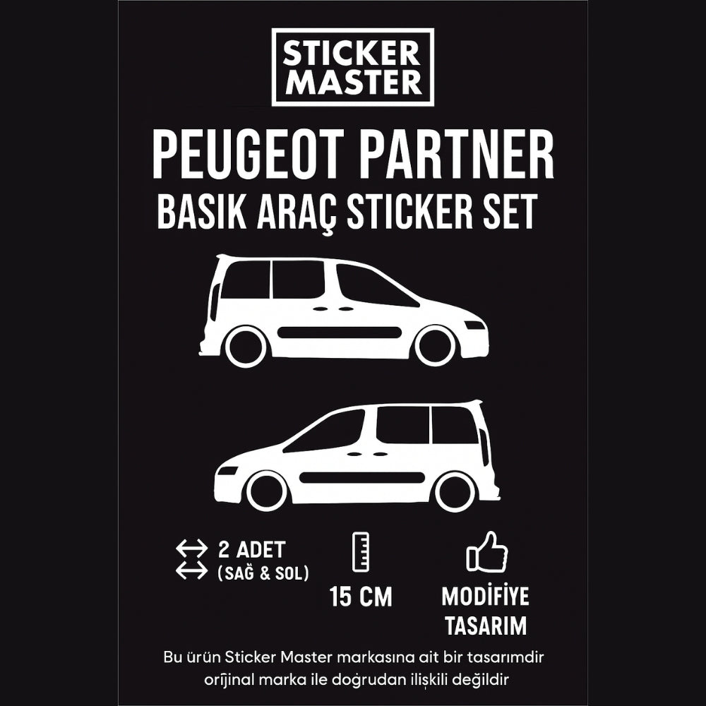 Sticker Master Peugeot Partner Basık Araç Sticker - 2 Adet 15 cm (Sağ & Sol)