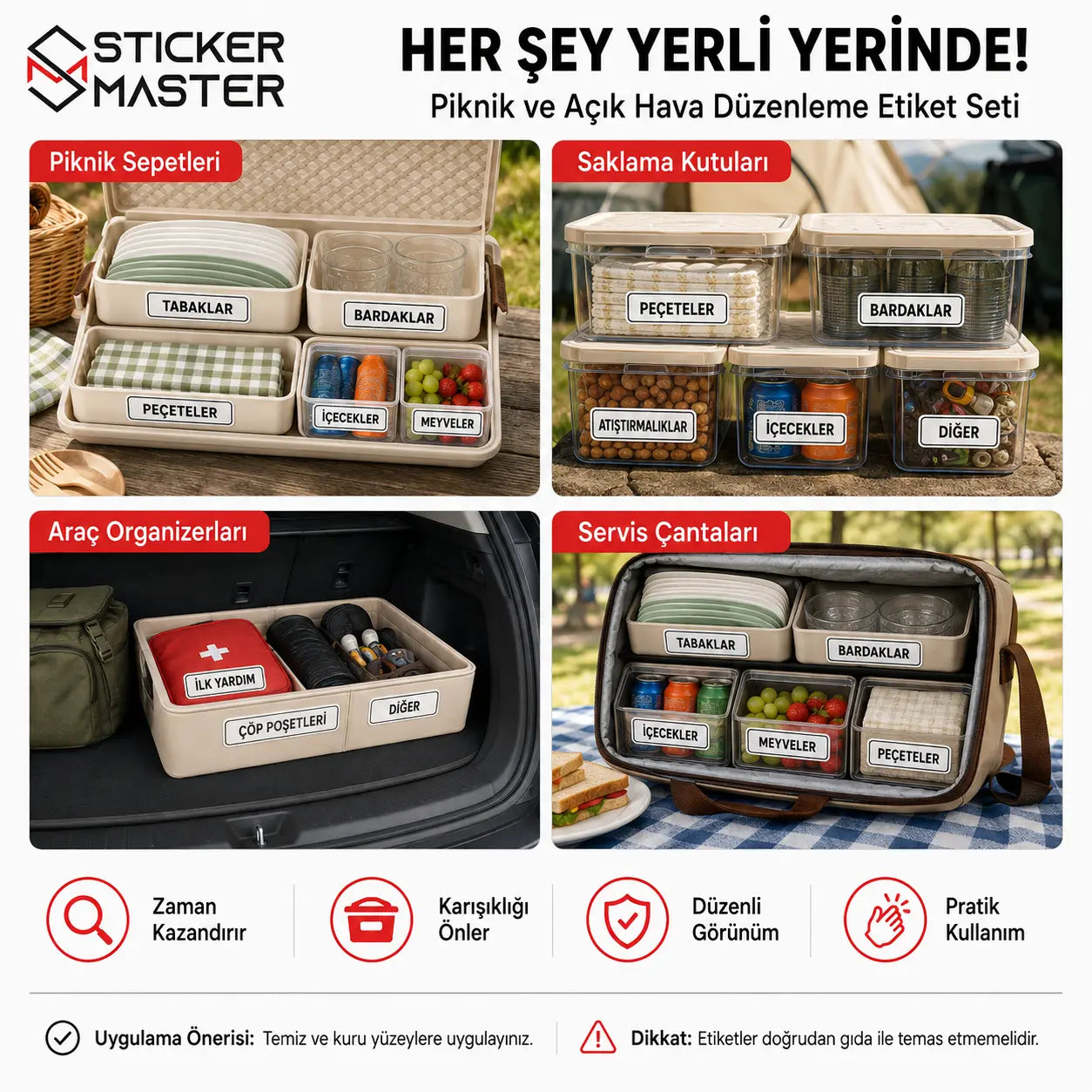 Piknik ve Acik Hava Duzenleme Etiket Seti 24 Parca