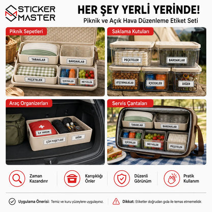 Piknik ve Acik Hava Duzenleme Etiket Seti 24 Parca