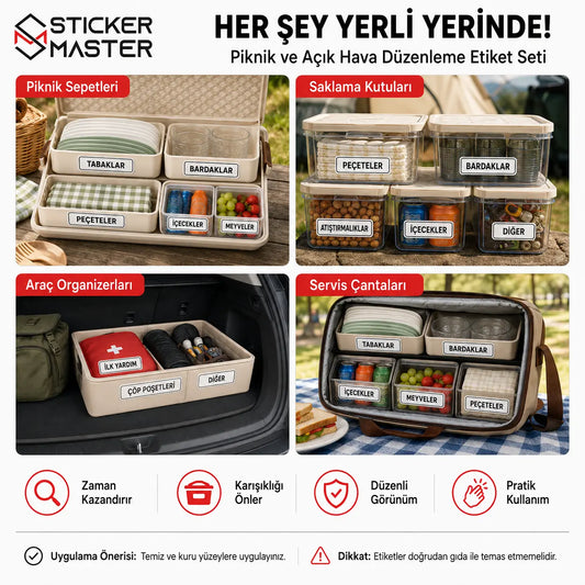 Piknik ve Acik Hava Duzenleme Etiket Seti 24 Parca