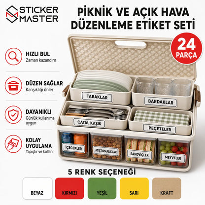 Piknik ve Acik Hava Duzenleme Etiket Seti 24 Parca icerik