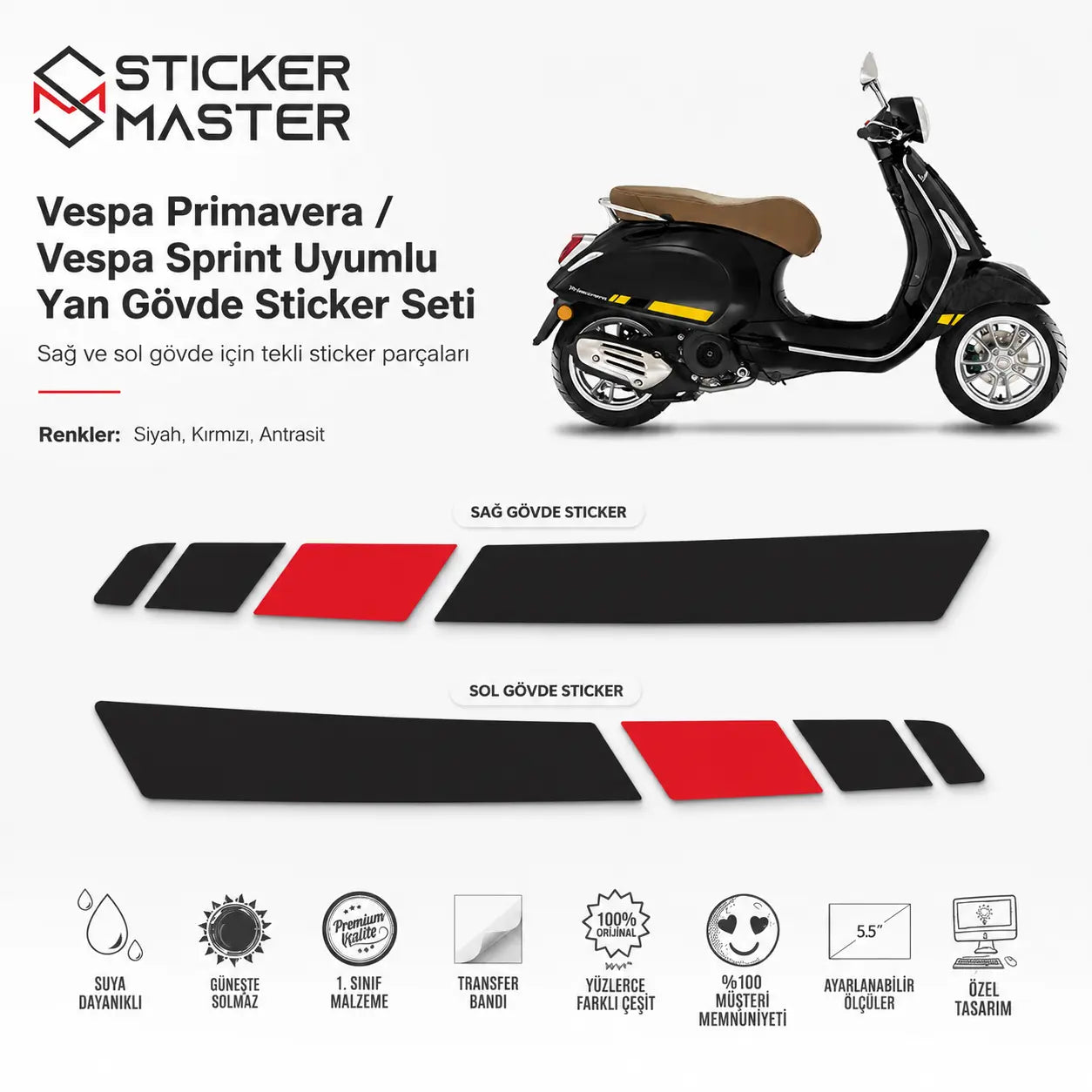 Primavera Vespa Sprint Uyumlu Yan Gövde Sticker