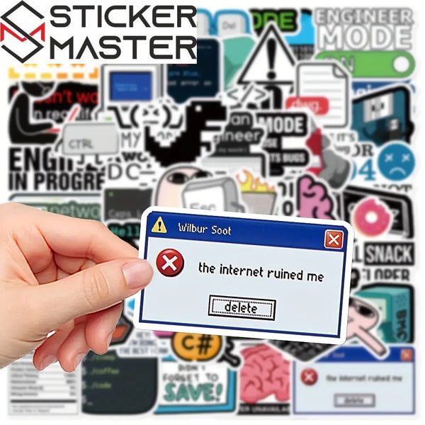 Sticker Master 50 adet Programcı Meme Çıkartmaları - Dizüstü Bilgisayarlar, Gitar Kılıfları, Telefon Kılıfları ve Karalama Defterleri için Teknoloji Temalı Karikatür Çıkartmalar | Dayanıklı PVC, 50+ Stil, Y - Sticker Master