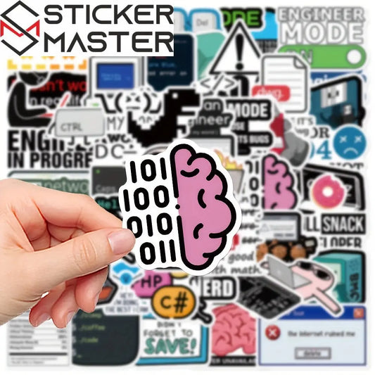 Sticker Master 50 adet Programcı Meme Çıkartmaları - Dizüstü Bilgisayarlar, Gitar Kılıfları, Telefon Kılıfları ve Karalama Defterleri için Teknoloji Temalı Karikatür Çıkartmalar | Dayanıklı PVC, 50+ Stil, Y - Sticker Master