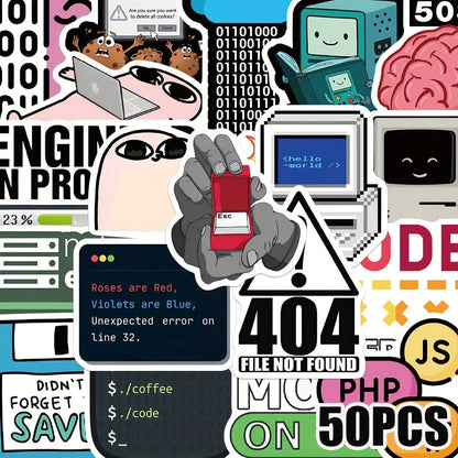 Sticker Master 50 adet Programcı Meme Çıkartmaları - Dizüstü Bilgisayarlar, Gitar Kılıfları, Telefon Kılıfları ve Karalama Defterleri için Teknoloji Temalı Karikatür Çıkartmalar | Dayanıklı PVC, 50+ Stil, Y - Sticker Master