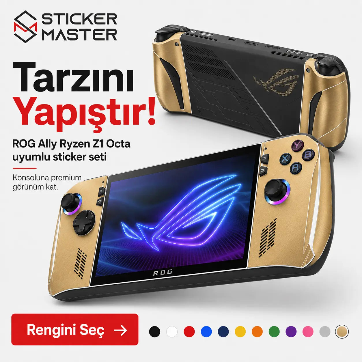ROG Ally Ryzen Z1 Octa Handheld Uyumlu Skin Sticker Seti