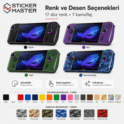 ROG Ally Ryzen Z1 Octa Handheld Uyumlu Skin Sticker Seti modeller ve renkler