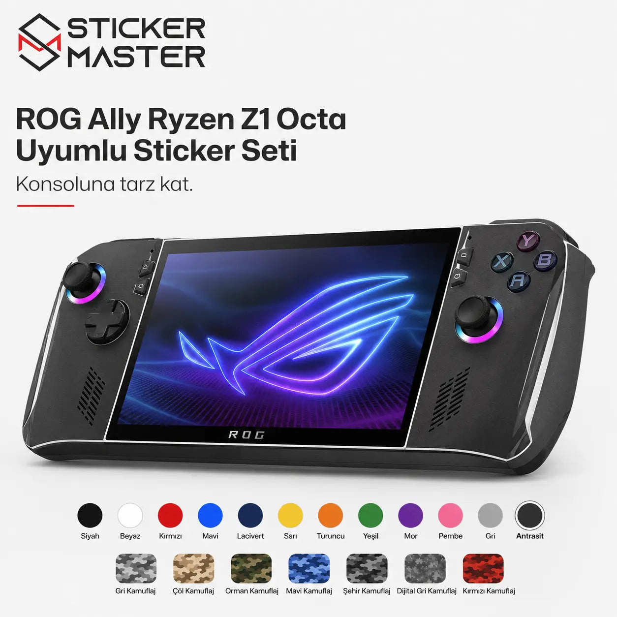 ROG Ally Ryzen Z1 Octa Handheld Uyumlu Skin Sticker Seti renkler
