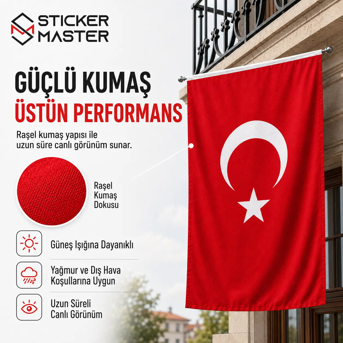 Raşel Türk Bayrağı – Dayanıklı Bez Bayrak - detaylar