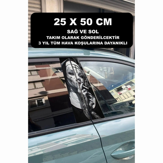 Sticker Master Rahibe Araç Kapı Direk Kaplama – 2 Adet 50 × 25 cm (19.7" × 9.8") | Dijital Baskı Vinil Folyo Sticker | Universal Otomobil Kapı Sütunu Wrap