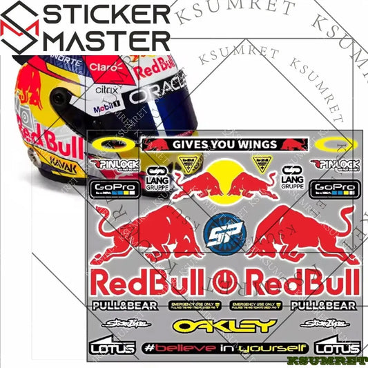 Sticker Master Red Bull Motosiklet Sticker & Kask Logo Çıkartma Seti - Sticker Master