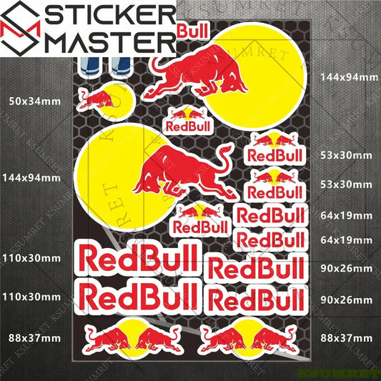 Sticker Master Red Bull Motosiklet Sticker & Kask Logo Çıkartma Seti - Sticker Master