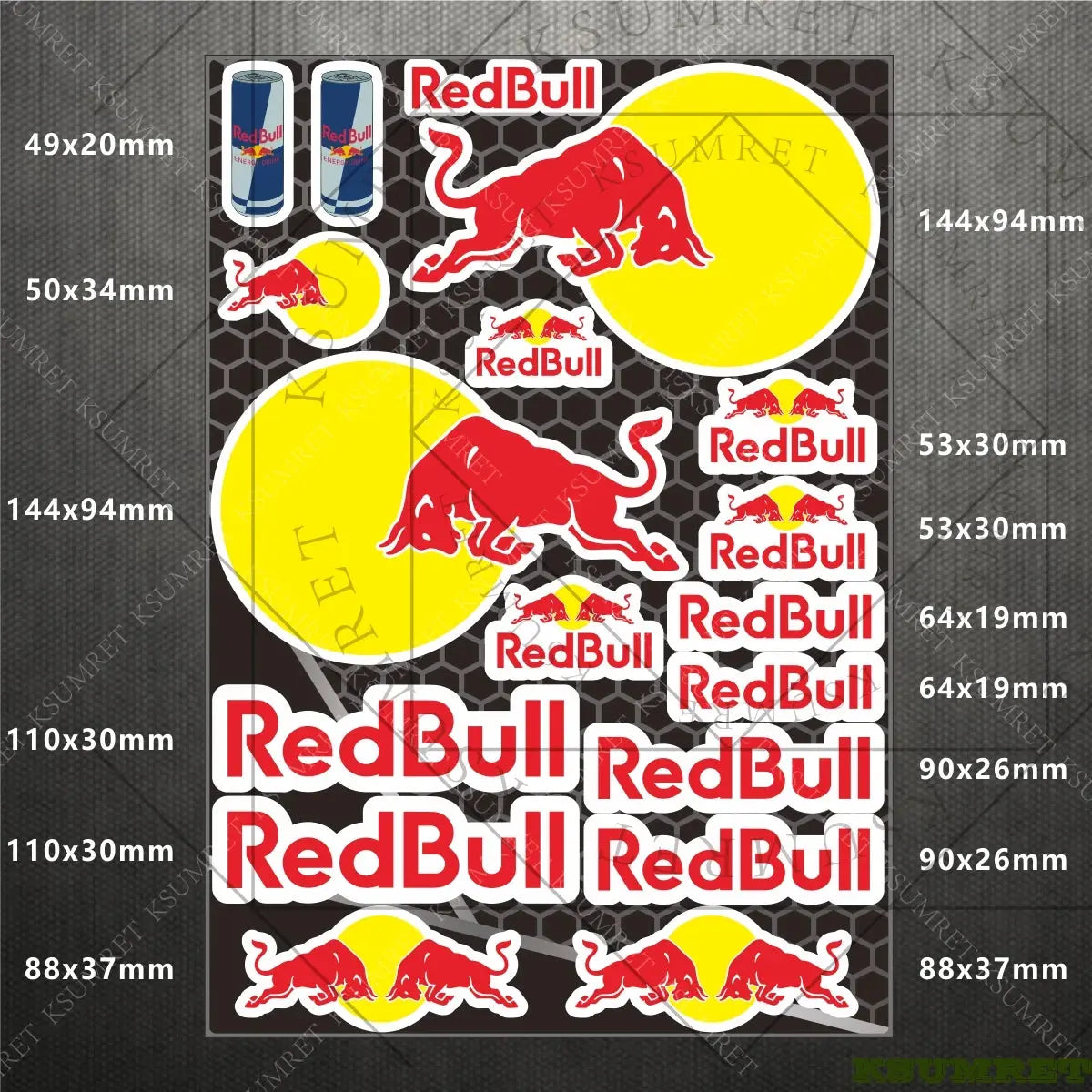 Sticker Master Red Bull Motosiklet Sticker & Kask Logo Çıkartma Seti - Sticker Master