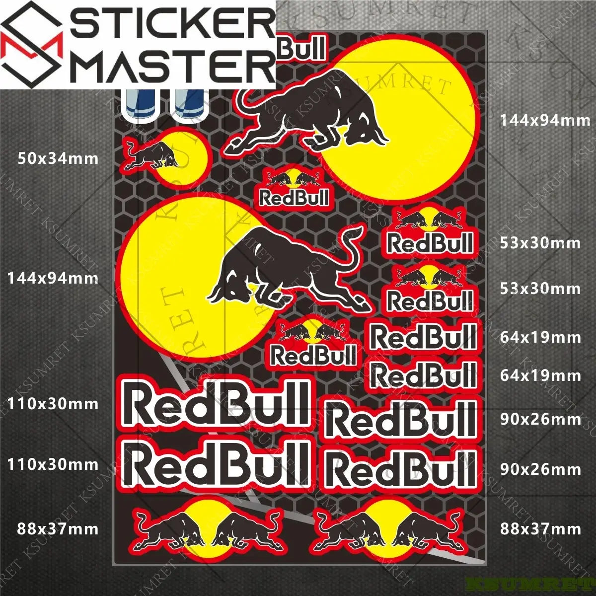 Sticker Master Red Bull Motosiklet Sticker & Kask Logo Çıkartma Seti - Sticker Master