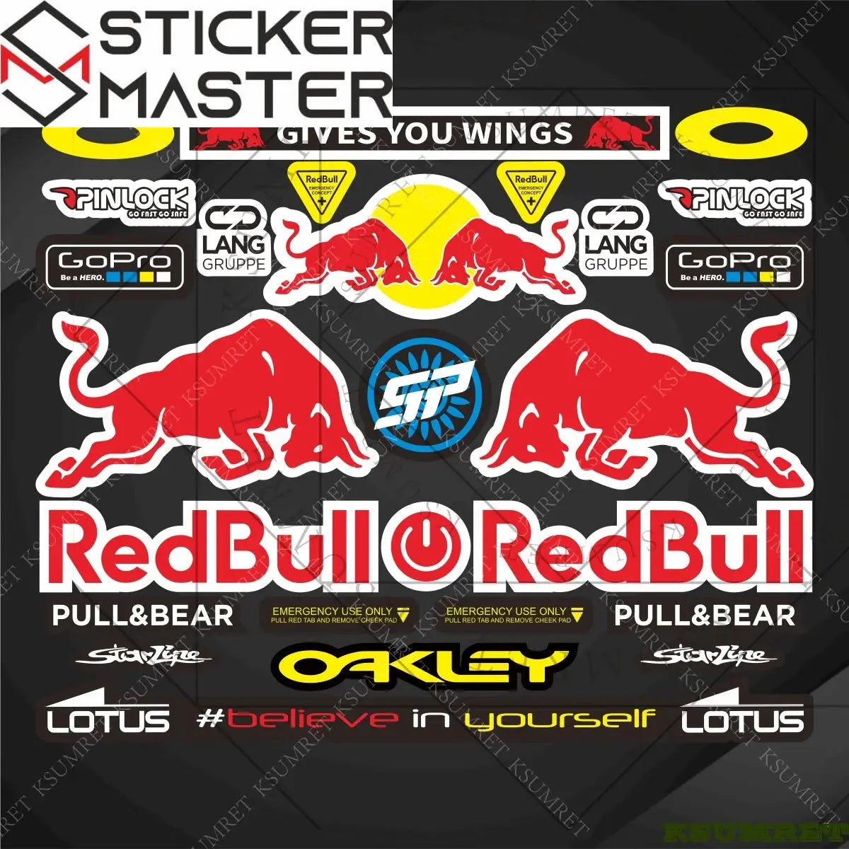 Sticker Master Red Bull Motosiklet Sticker & Kask Logo Çıkartma Seti - Sticker Master