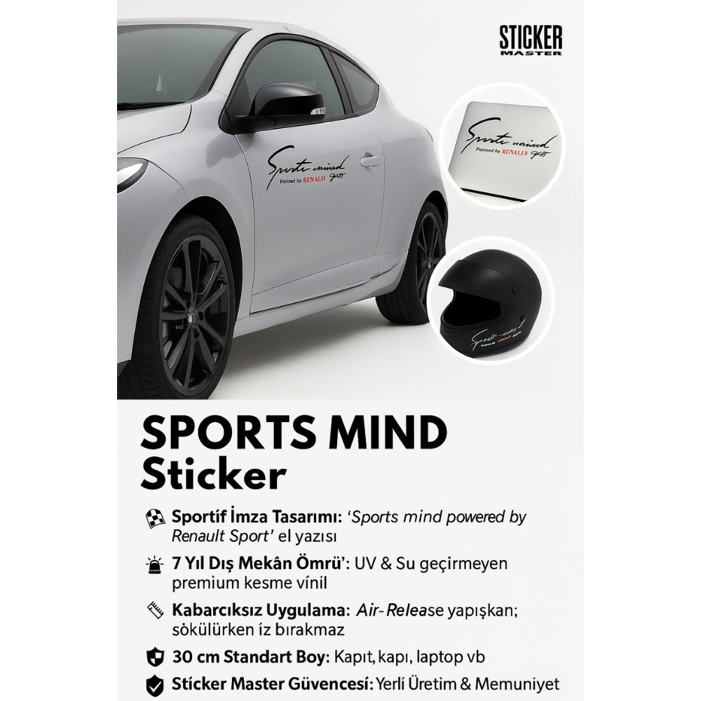 Sticker Master Sports Mind Powered by Renault Sport Sticker – 30 cm Dayanıklı Vinil