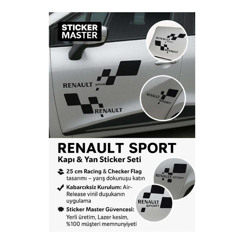 Sticker Master Renault Sport Checker Flag Sticker Seti – 25 cm Kapı & Yan Gövde Vinil