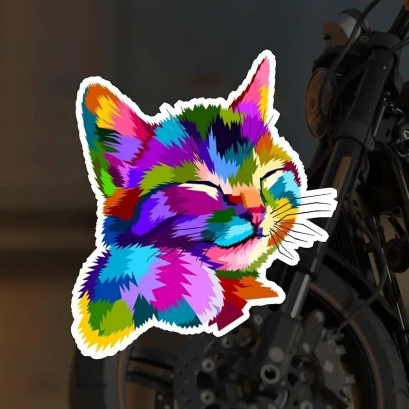  Rengarenk Kedi Motorsiklet,Kask,Laptop,Motor Ve Oto Araç Sticker 9 X 10 Cm Sticker Master